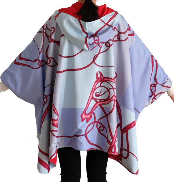 Winding River - Equestrian Red/Blue Reversible Rain Cape-Swirling Horse