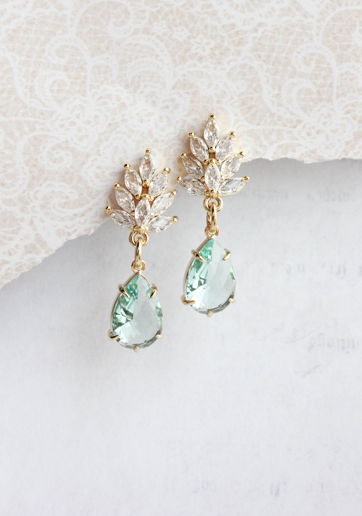 A Pocket of Posies - Glass Leaf Earrings | Rhinestone Studs | Gold or Silver: Gold Plated