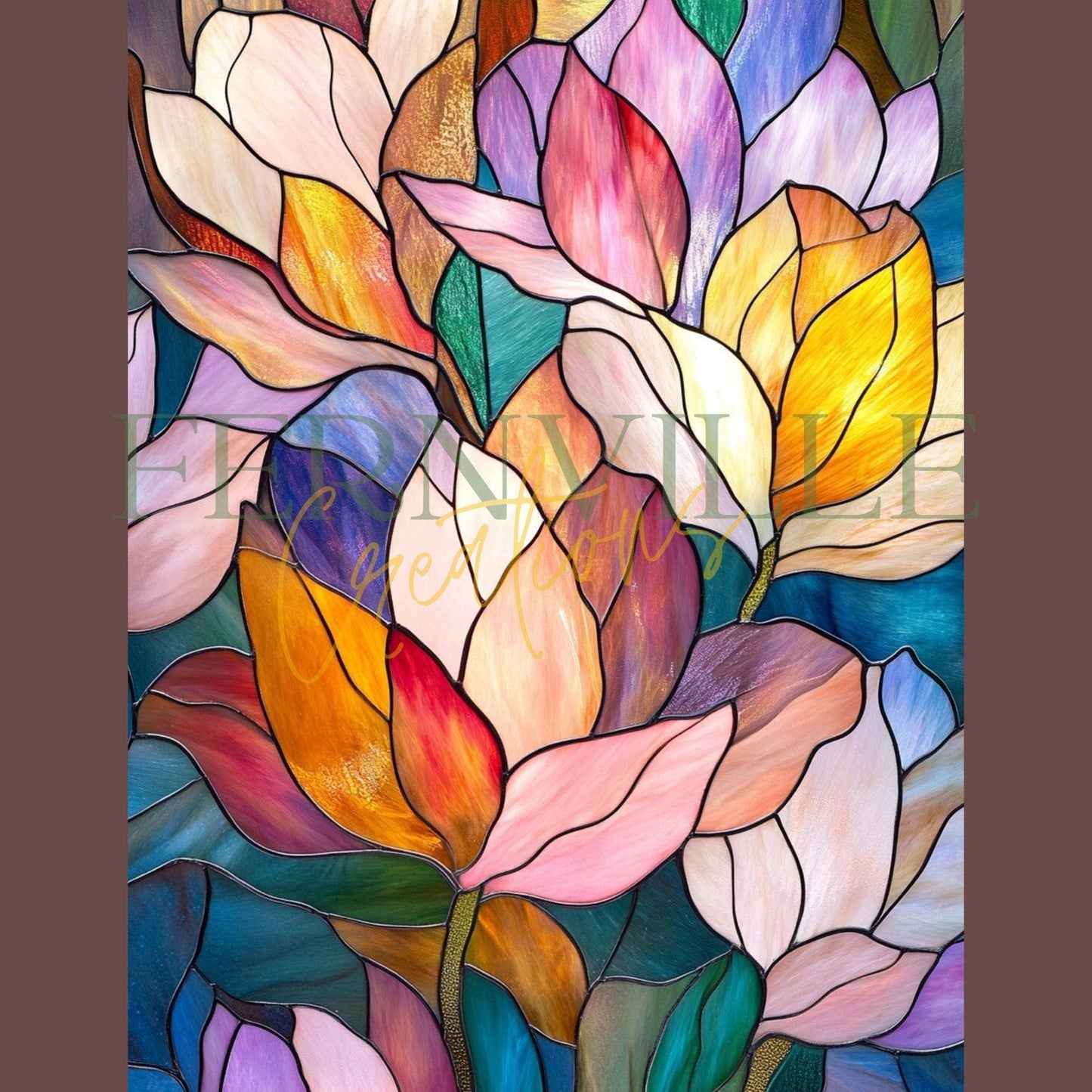 Fernville Creations - Imitation Stained Glass Flower Charcuterie Serving Tray: 12x15 Inch