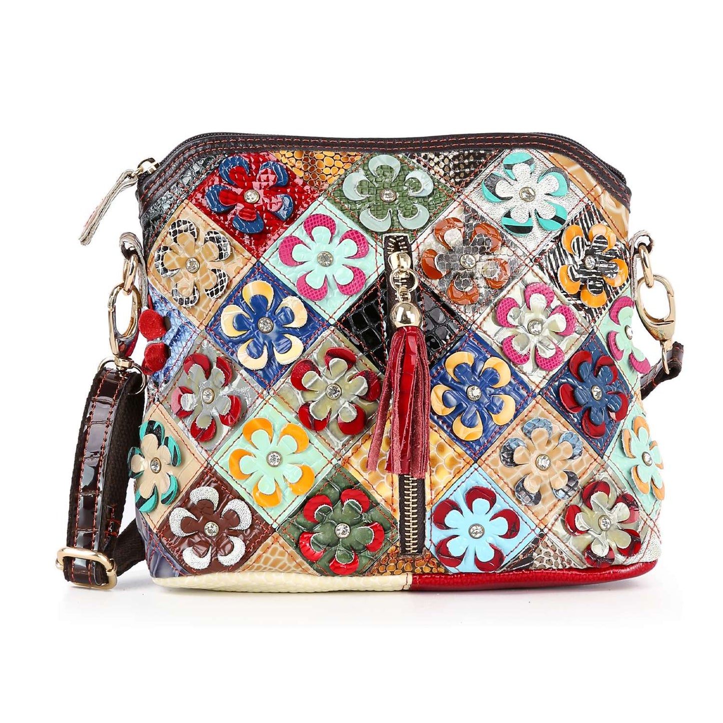 Handbag Express - Genuine Leather Multi Color Floral Shoulder Bag: Multi