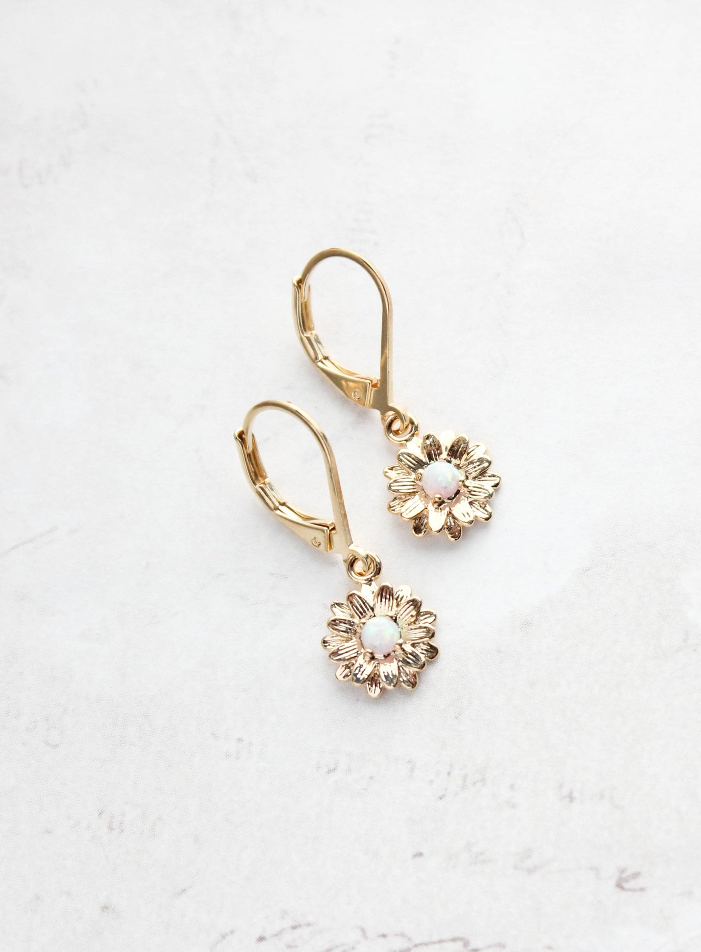 A Pocket of Posies - Little Daisy Earrings - Glossy Gold and Opal Glass