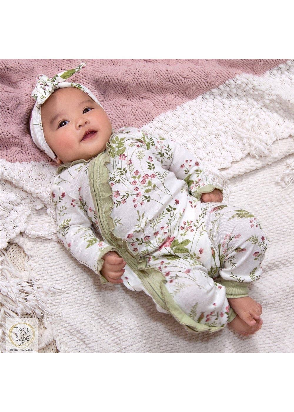 Tesa Babe - Pretty Petals Bamboo Zipper Romper - Mommy and Me: 6-9M