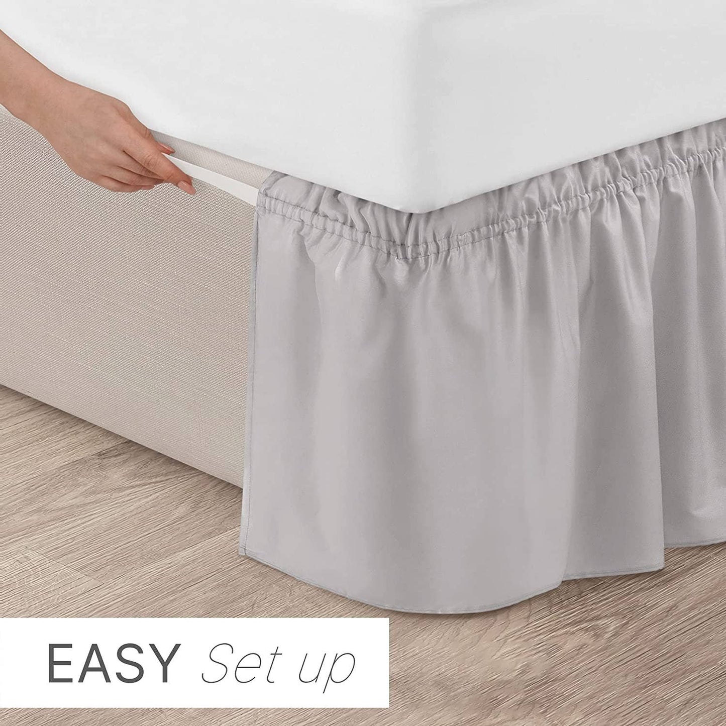 CGK Unlimited - Elastic Wrap-Around Dust Ruffled Bed Skirt- Pleated 15" Drop: White / King