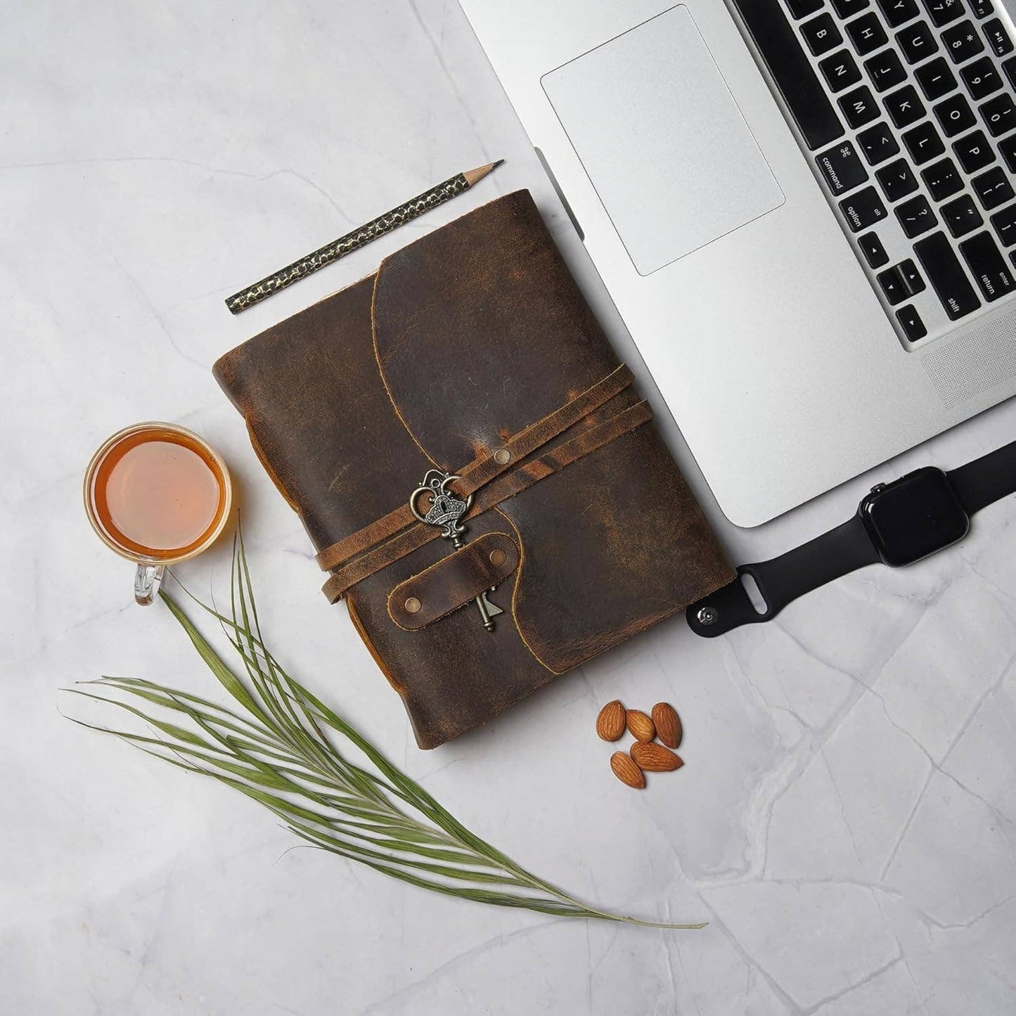 Tuzech Leather - Leather Vintage Journal Retro Travel Diary an Exclusive Handmade Paper Notebook with Key (Brown, 8 inch x 6 inch) Leather Bound Journal Vintage Journal for Man and Women