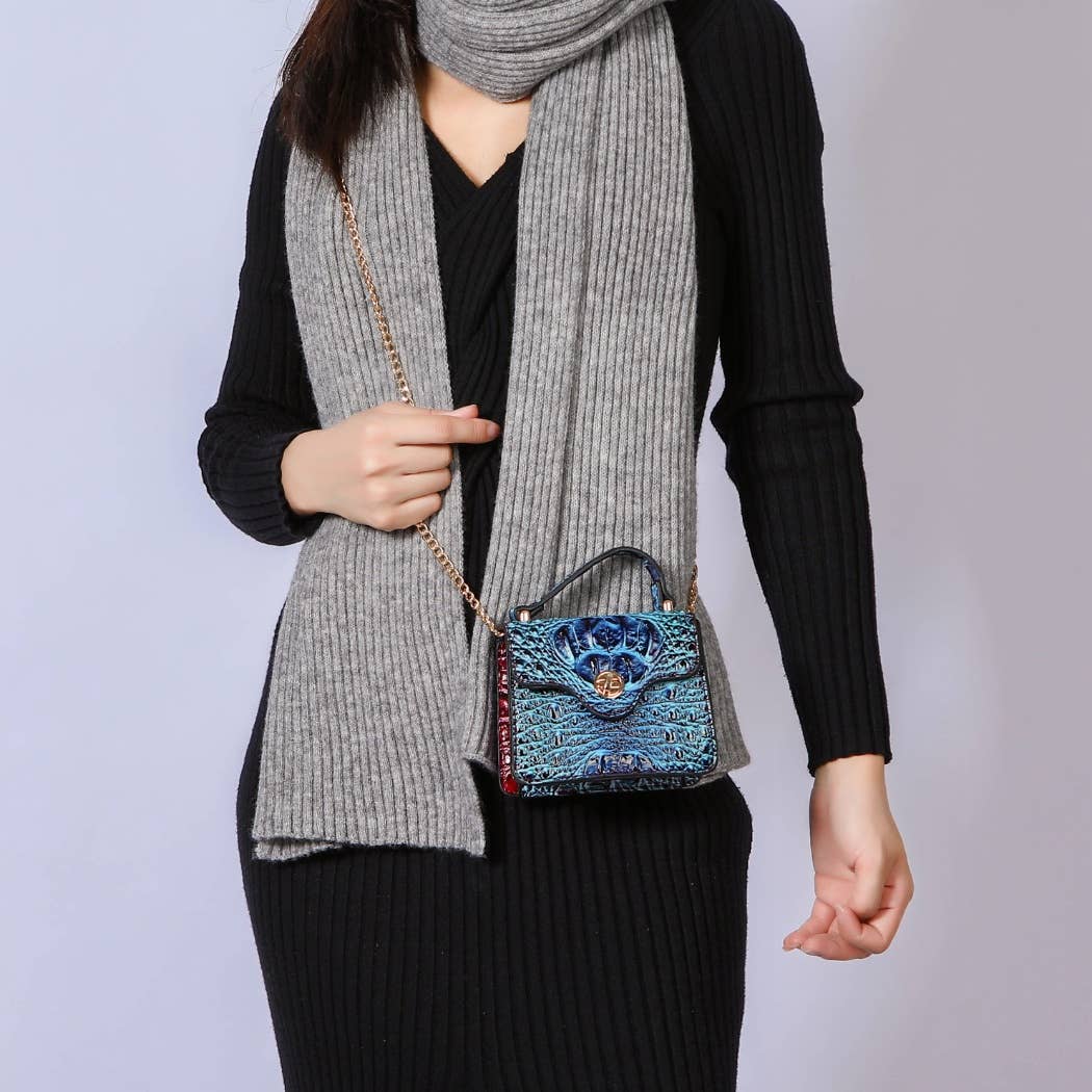 MKF Collection - River Gradient Rainbow Faux Crocodile Embossed Crossbody Bag: Pink