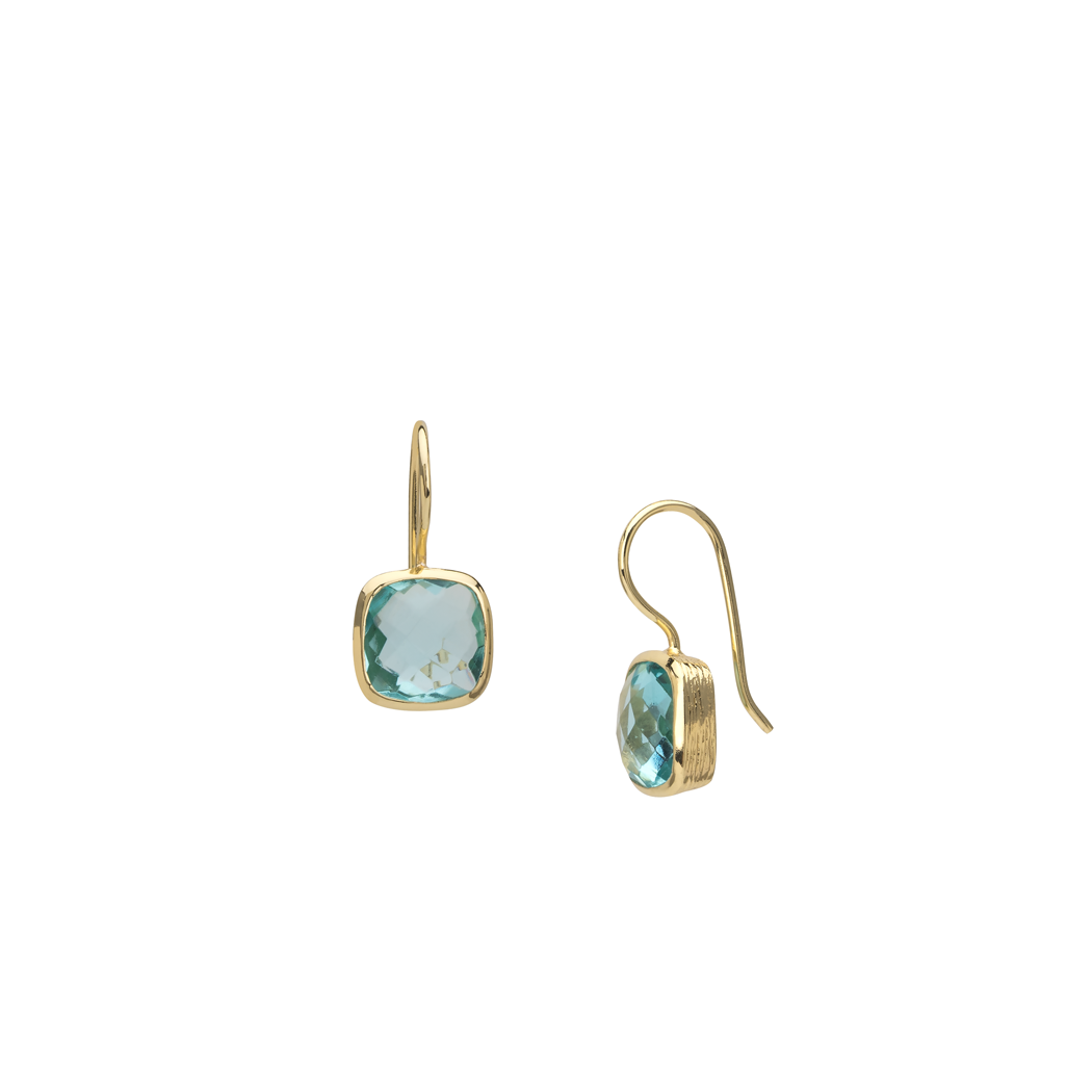 AJS Design Studio - Gold cushion cut Blue Topaz earrings