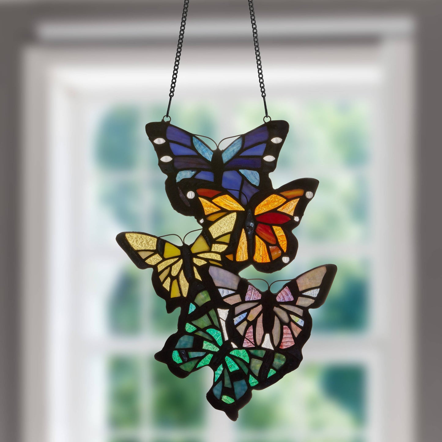 River of Goods - 13.25"H Butterfly Cluster Stained Glass Window Panel
