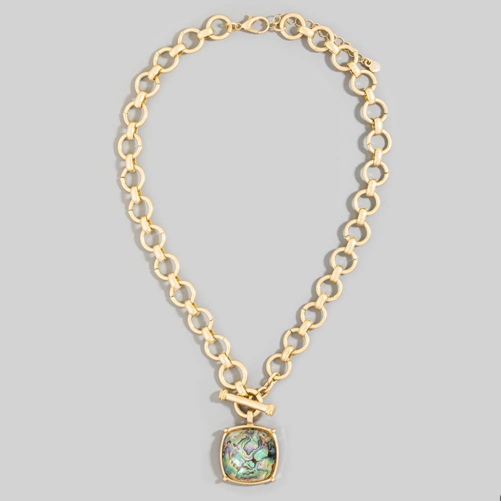 The Looks by Fame Accessories - Faceted Square Stone Pendant Necklace Set: MOP