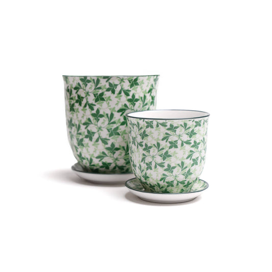 Chive - Liberte Indoor Porcelain Plant Pots: Green Leaves 4 / 3.25"
