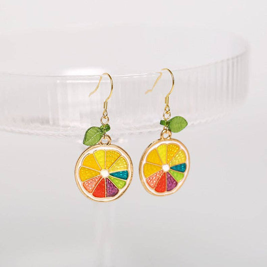 Haengseongworkshop - 18K Gold Plated S925 Dangle Lemon Fruit Enamel Charm Earrings