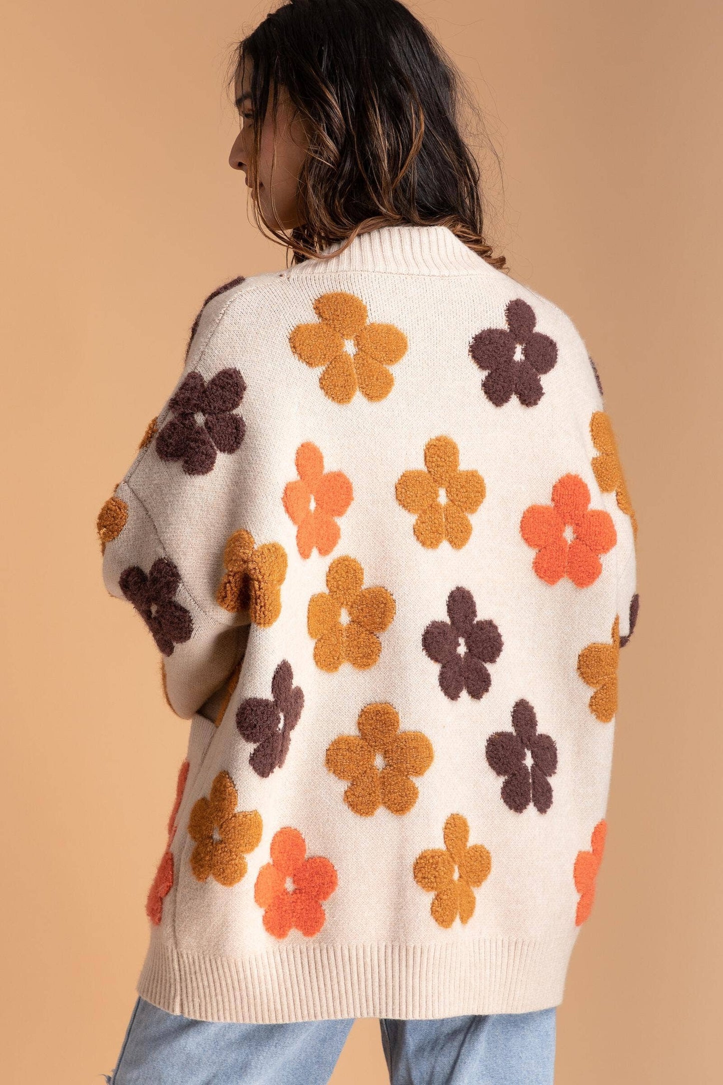 SAACHI - Autumn Floral Knit Cardigan: Beige