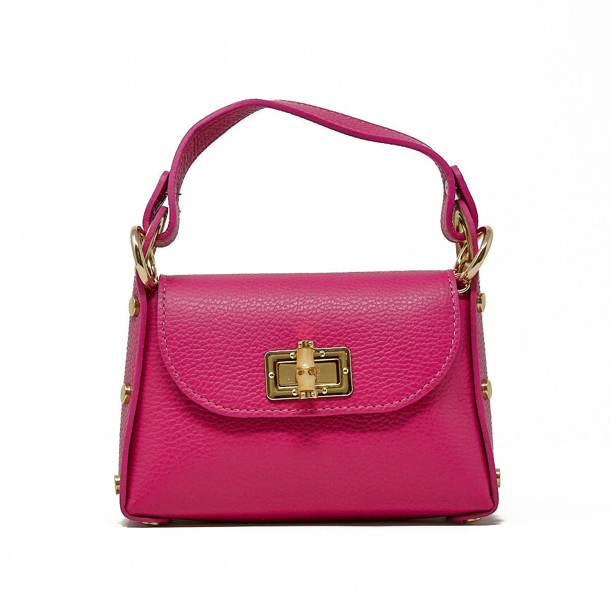 German Fuentes Handbags - GF1075 GENUINE ITALIAN LEATHER  BAMBOO CLASP, CROSSBODY BAG: PEWTER