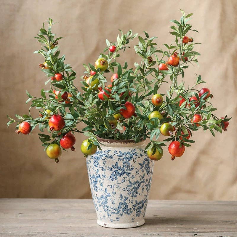 Rustic Reach - Big Fruit Faux Pomegranate Stem 32" Tall: Red / One Stem