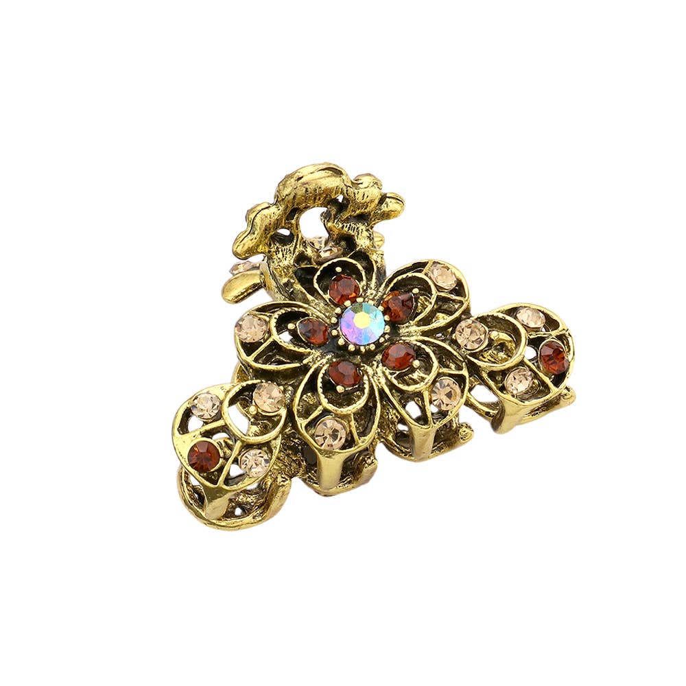 Sensibling Corp. - Stone Embellished Flower Accented Hair Claw Clip: Lt Col Topaz
