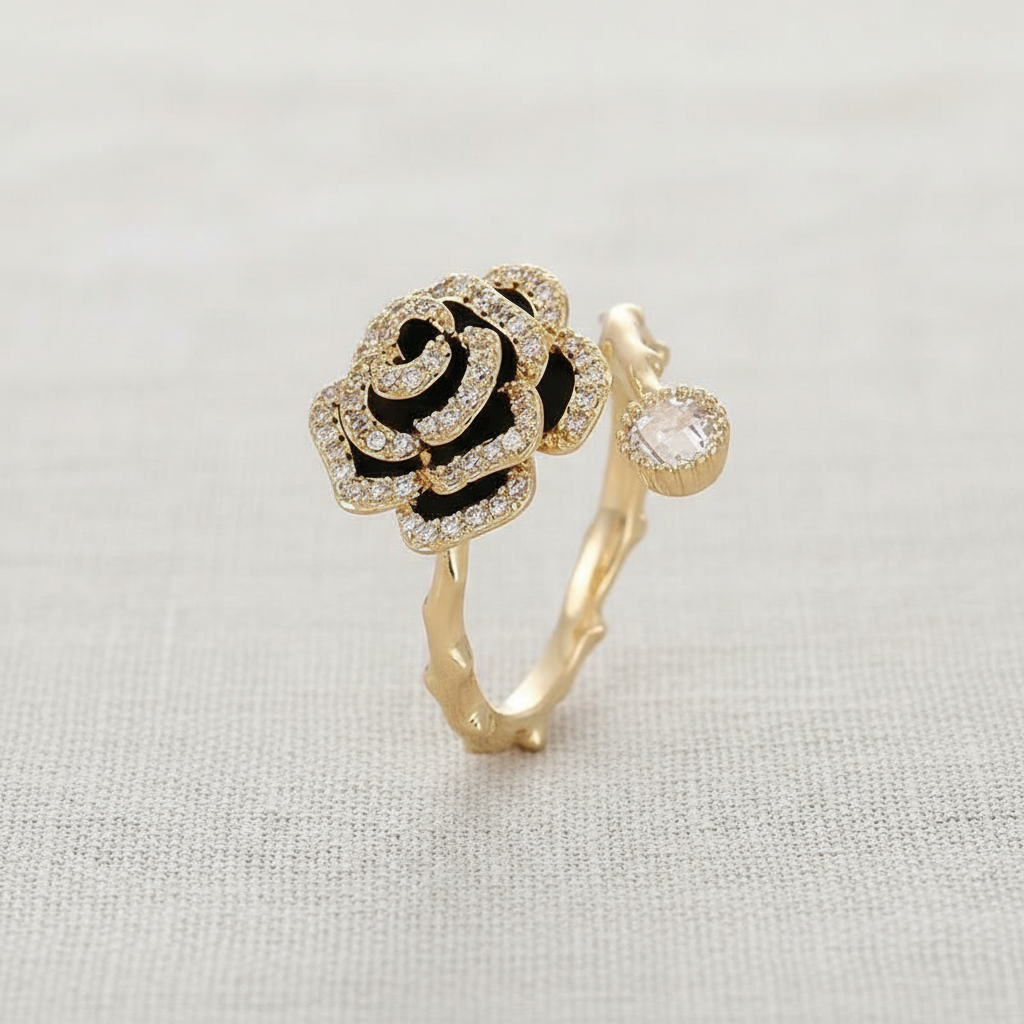 camilla dovey - Black Camellia Open Ring