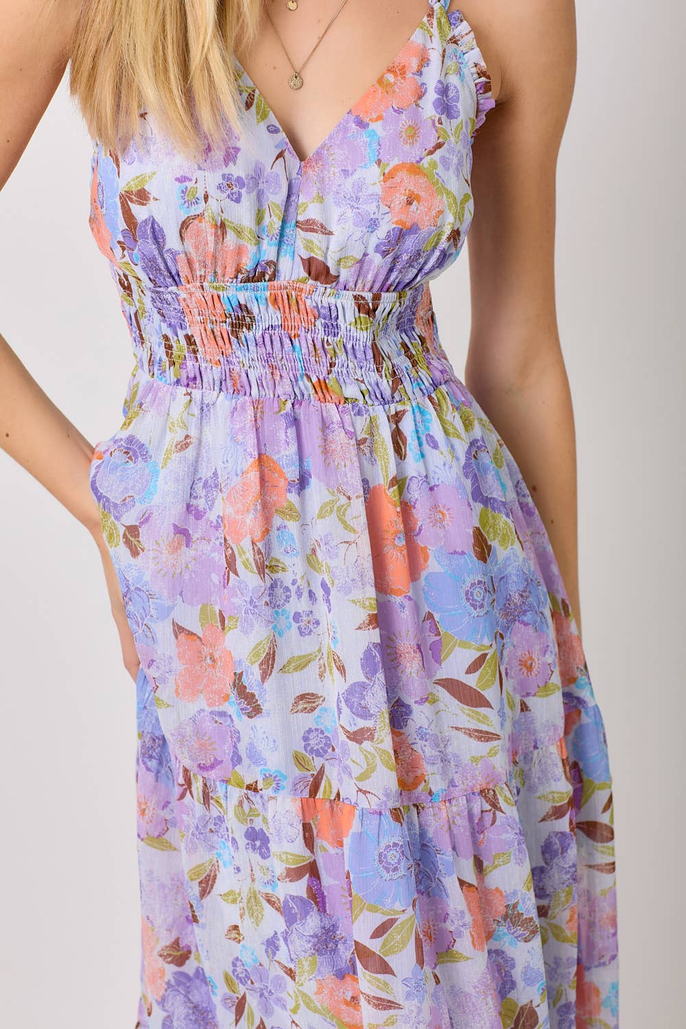 Mystree - 60487 Printed Long Tiered Dress : Pistachio Mix / Small