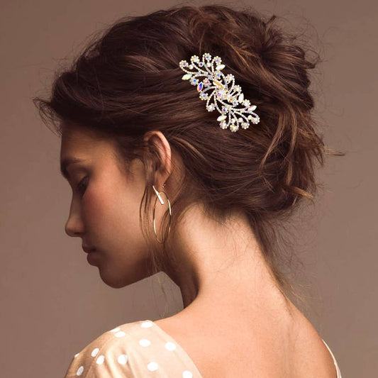 Sensibling Corp. - Marquise Stone Accented Rhinestone Paved Flower Leaf Vine Hair Comb: AB,Gold