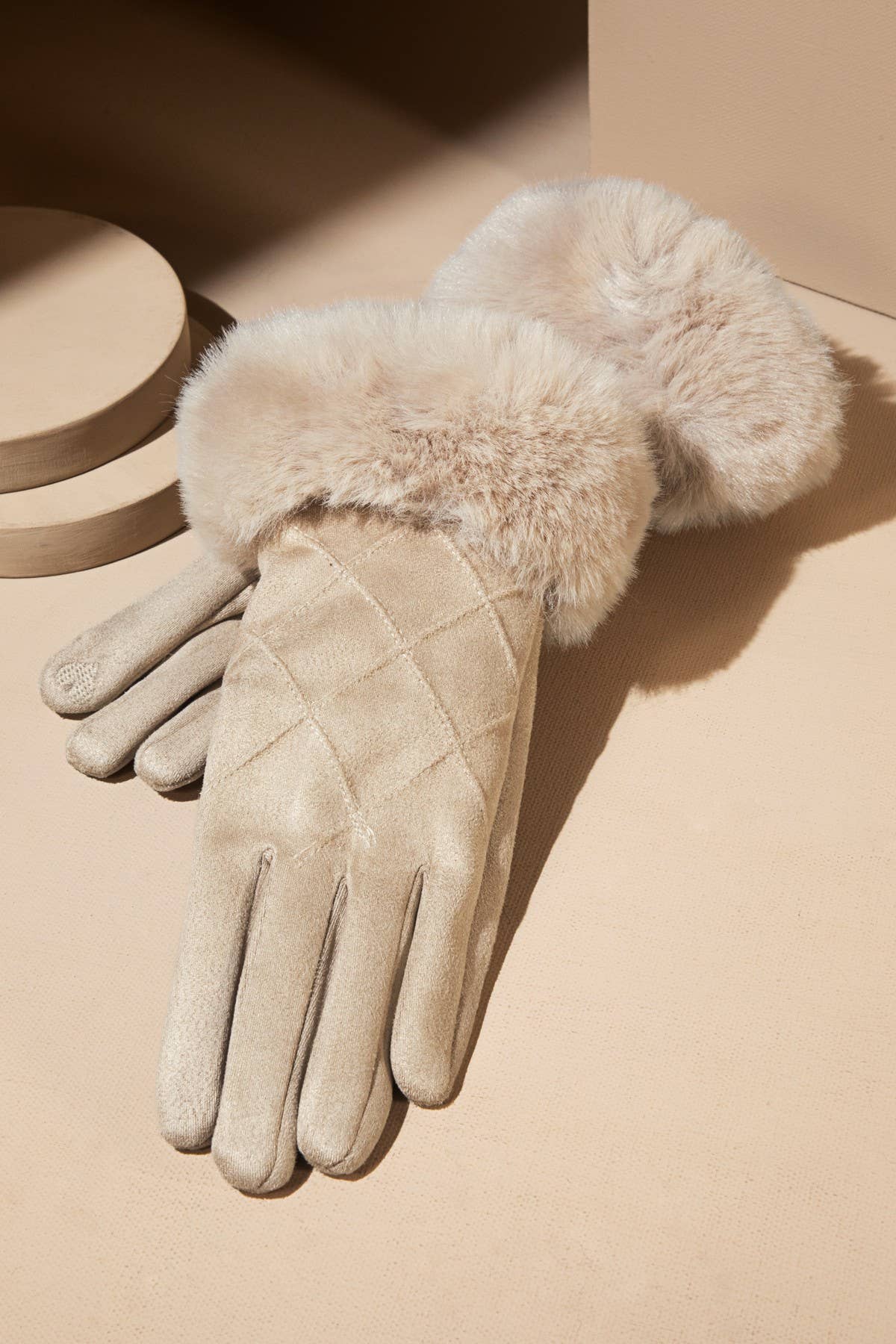 Shop Neighbors - Fluffy Faux Fur Smart Touch Suede Gloves : TAUPE