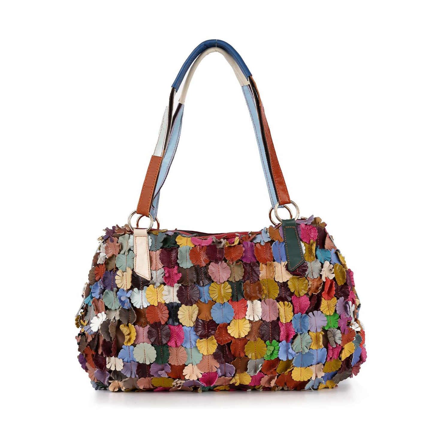 Handbag Express - Genuine Leather Colorful Raised Floral Shoulder Bag: Multi