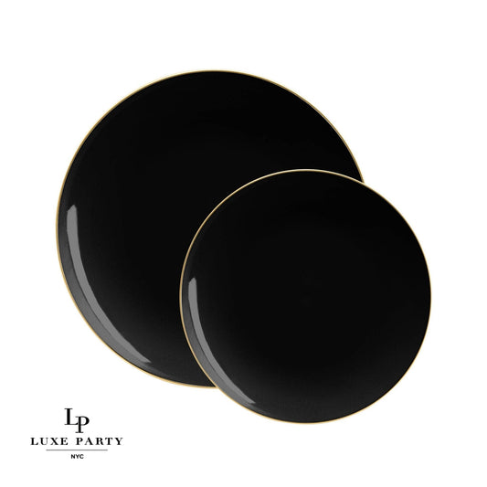 Luxe Party - Round Black • Gold Plastic Plates | 10 Pack: 7.25" Appetizer Plates