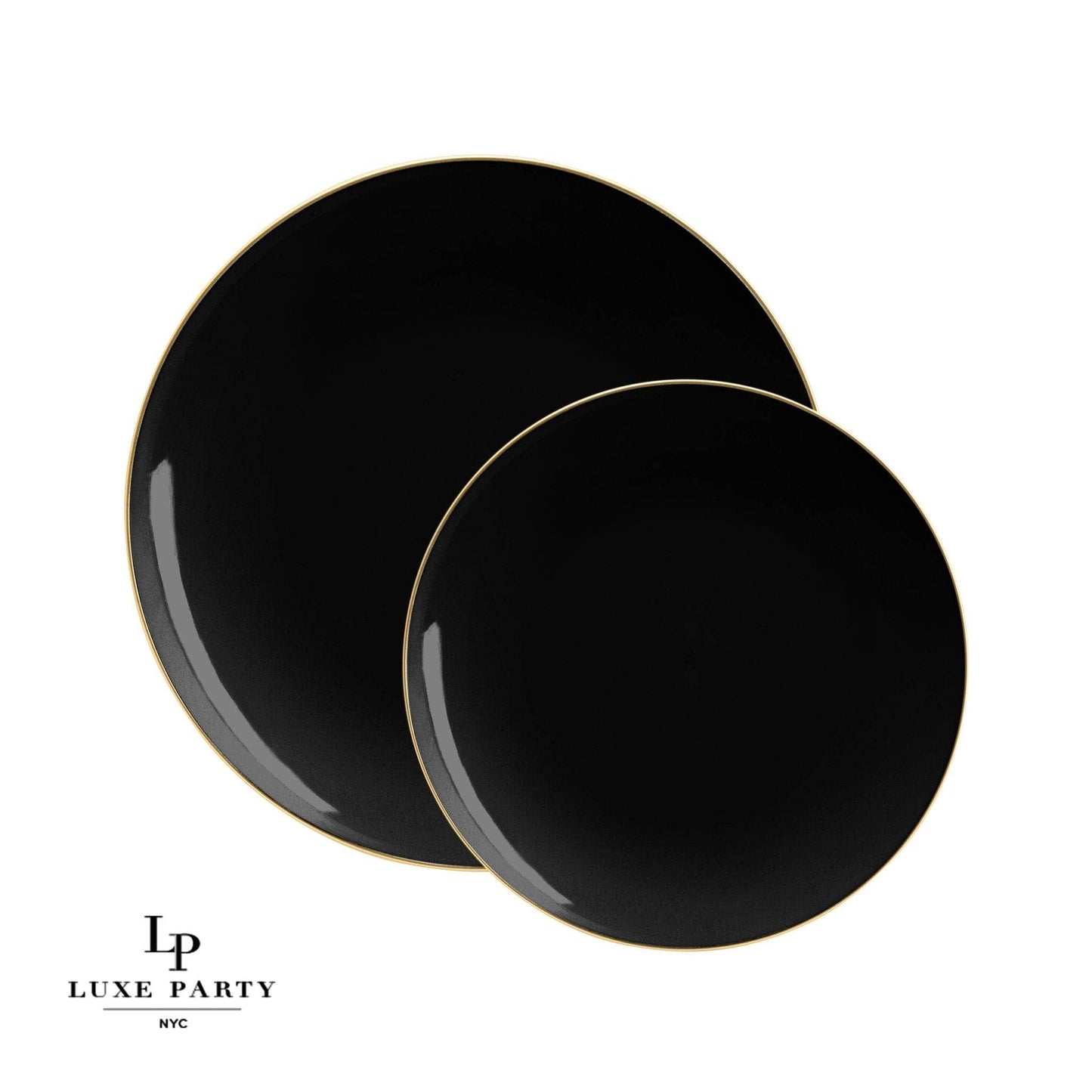 Luxe Party - Round Black • Gold Plastic Plates | 10 Pack: 10.25" Dinner Plates