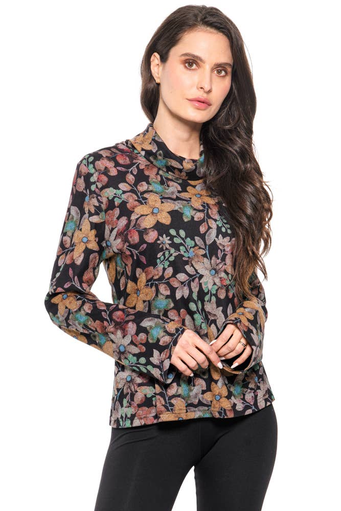 Adore - 2DC51 - Vintage Floral Cowl Neck Top: XL