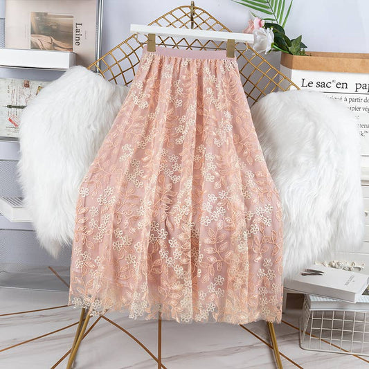 PEACH ACCESSORIES - SK119 Delicate flowers embellished skirts: Pink