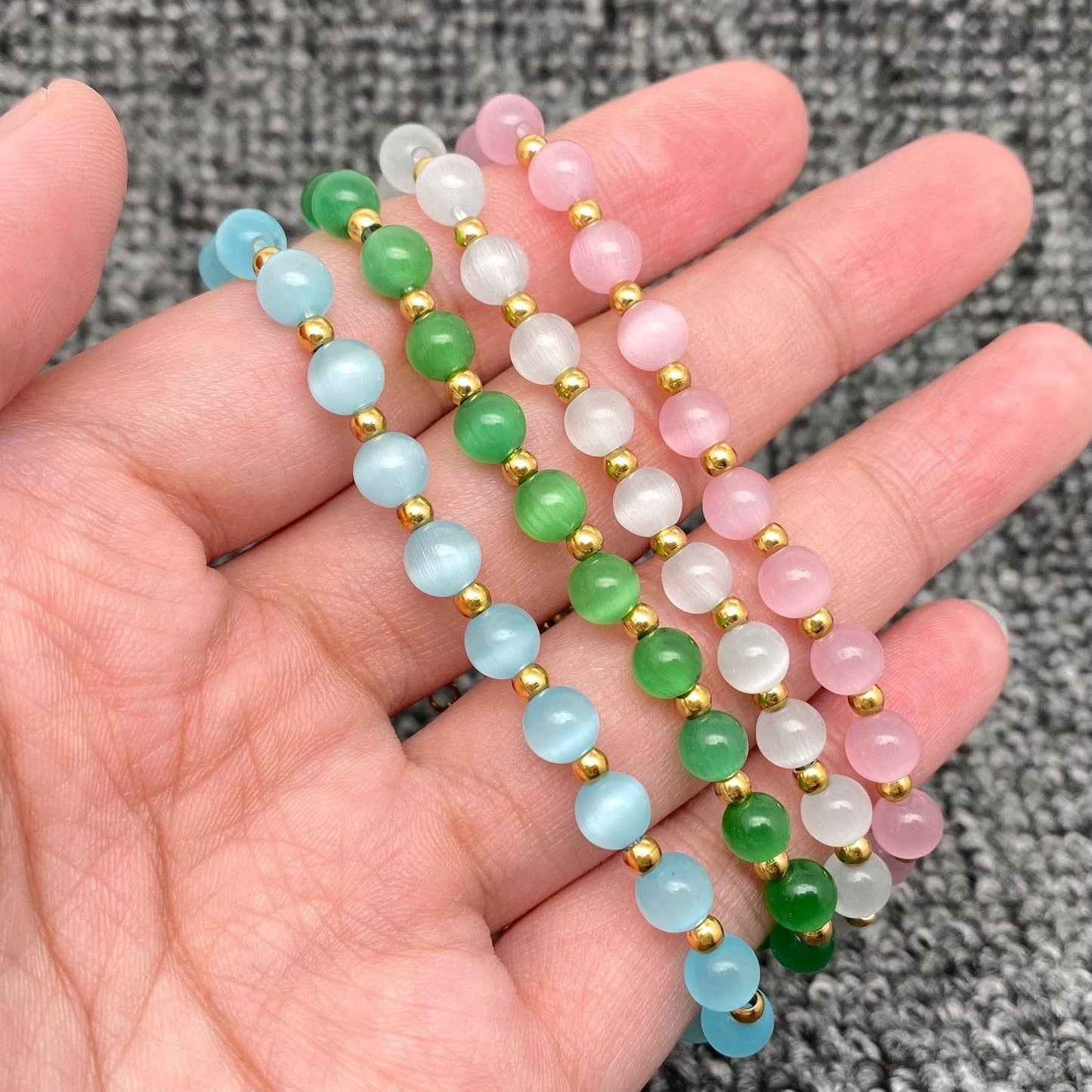 Mio Queena - Cat's Eye Stone & 18K Gold Plated SS Beaded Necklace -FGS/CS: Green