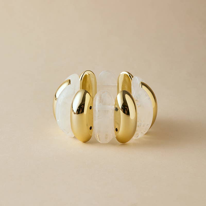 Pretty Persuasions - B25177 Bold Polyresin Oval Link Stretch Bangle Bracelet: 05 GD/TPE