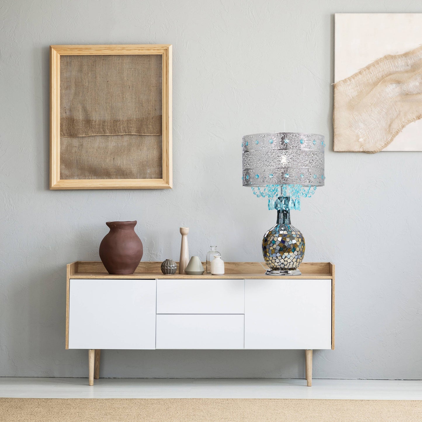 River of Goods - 21.75" Silver & Turquoise Ombre Glass Table Lamp