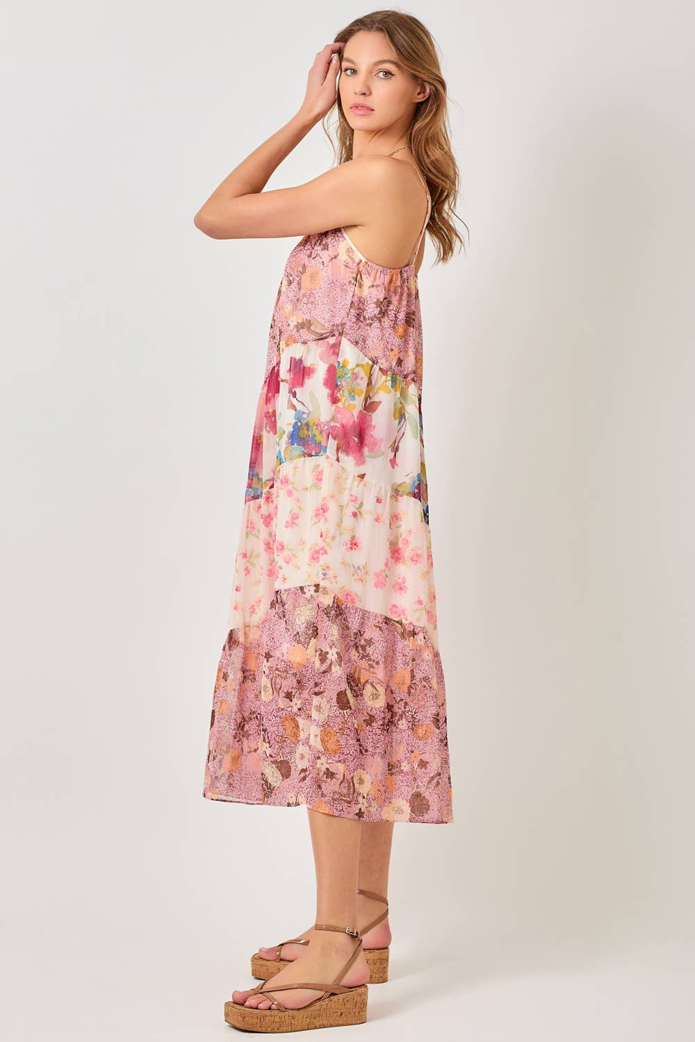 Mystree - 60071 Print Mixed Maxi Dress: Lavender Mix / Small