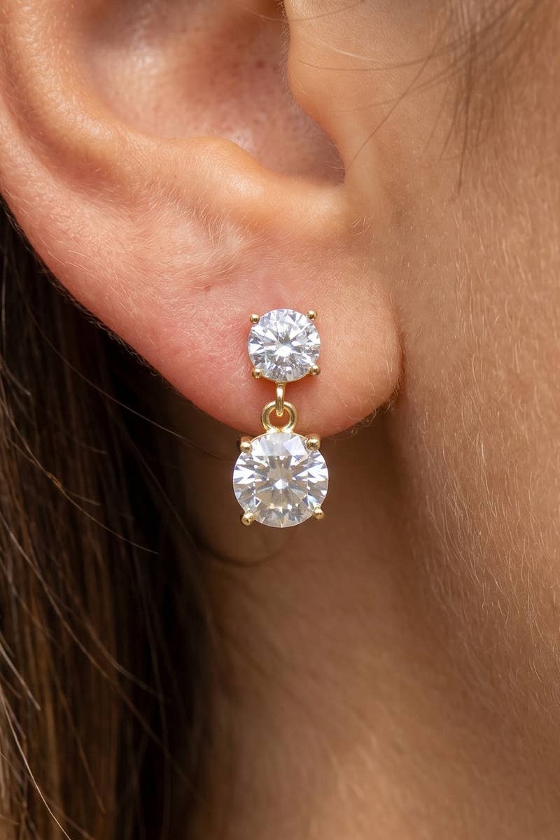 The Looks by Fame Accessories - Double Round Cz Drop Earrings: GD