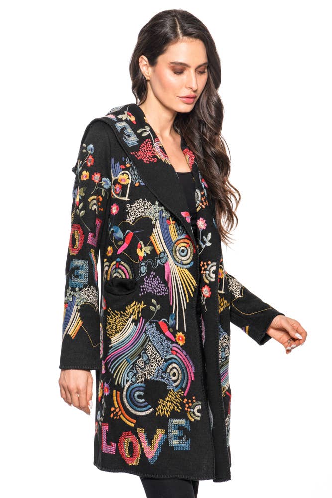 Adore - AD2609 MULTI COLOR EMBROIDERED CARDIGAN WITH HOOD: S
