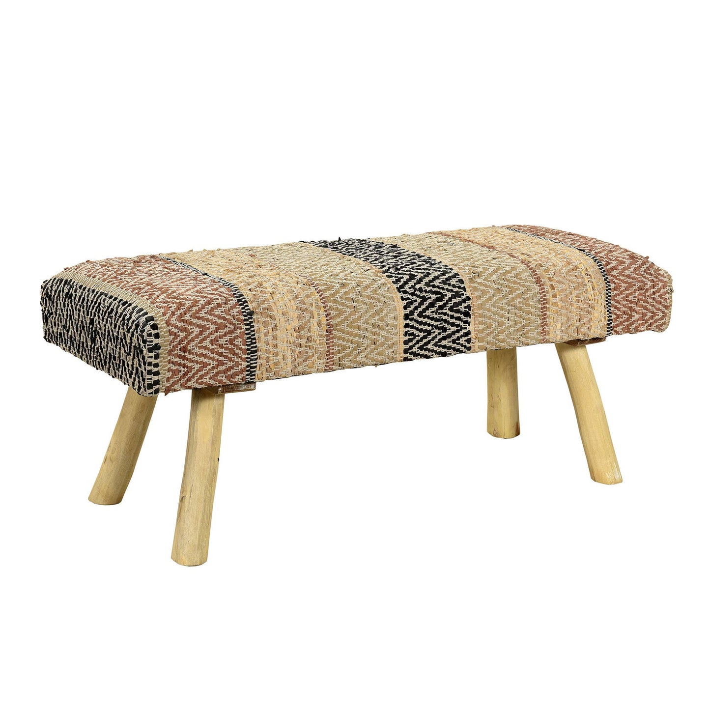 LR Home - Boho Brown/Black Chevron Striped Upholstery Accent Bench