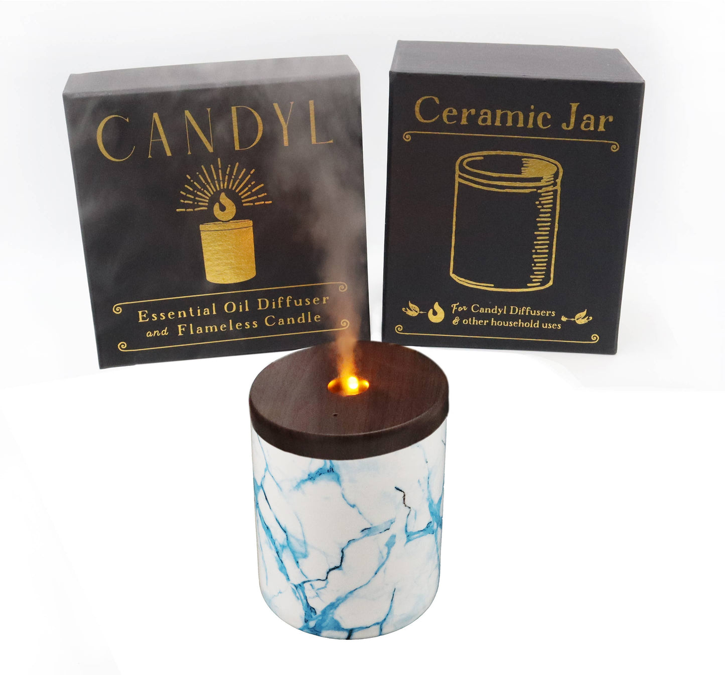 Candyl - Candyl Candle Diffuser with Rechargeable Battery: Blue-Grey Stone Jar, Light Wood Top