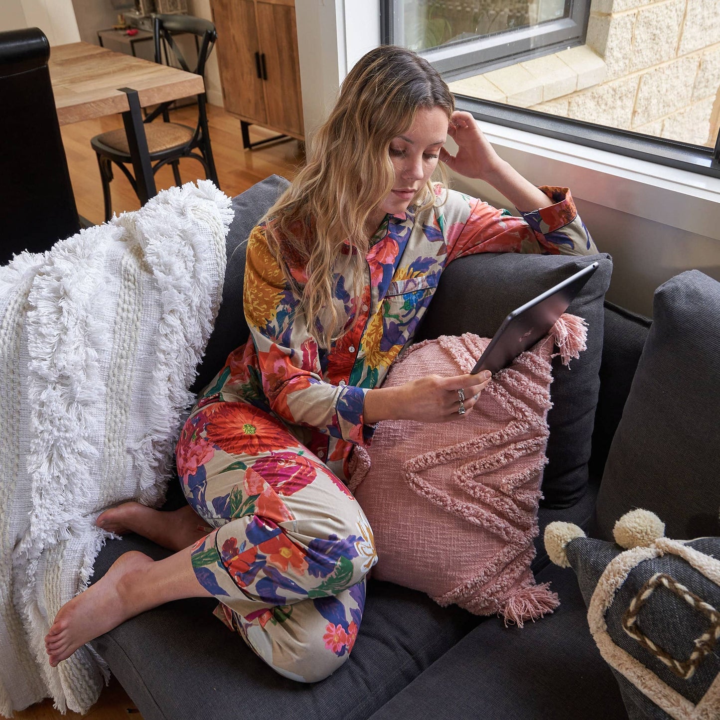 Linen Connections - Pyjamas/ Floral Pure Cotton P J Set, Pijamas Set: XL