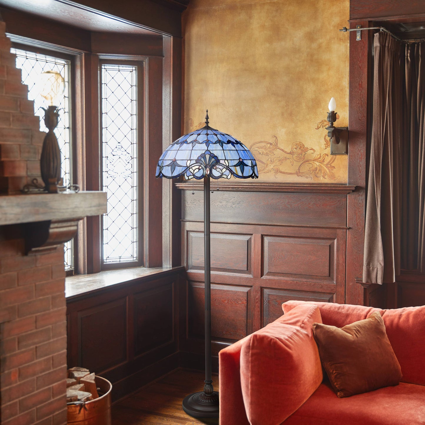 River of Goods - 64"H Allistar Stained Glass Bowl Candlestick Floor Lamp