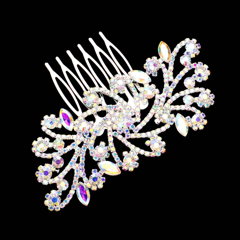 Sensibling Corp. - Marquise Stone Accented Rhinestone Paved Flower Leaf Vine Hair Comb: AB,Gold