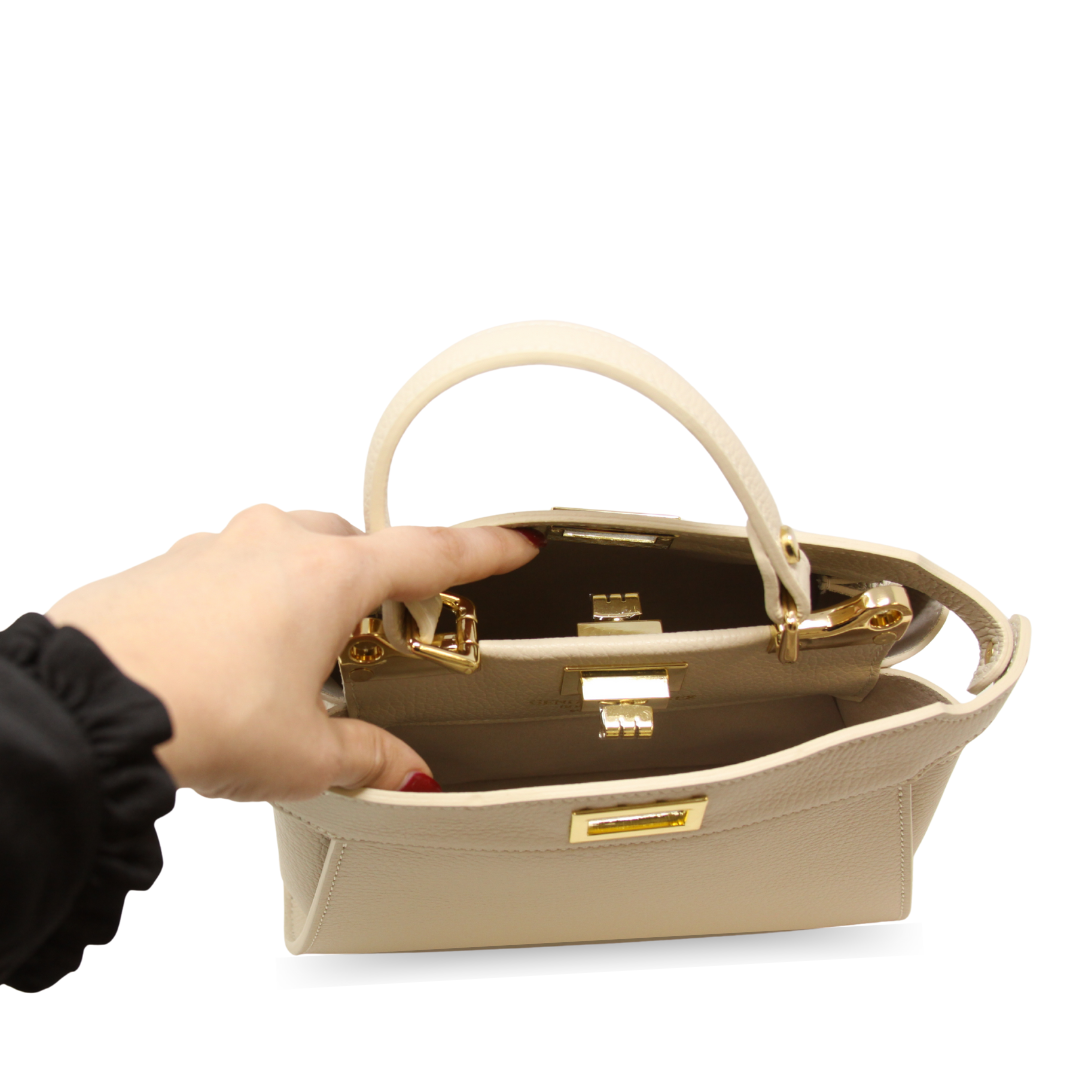 German Fuentes Handbags - GF0823 GENUINE ITALIAN LEATHER HANDLE AND CROSSBODY BAG: CAMEL