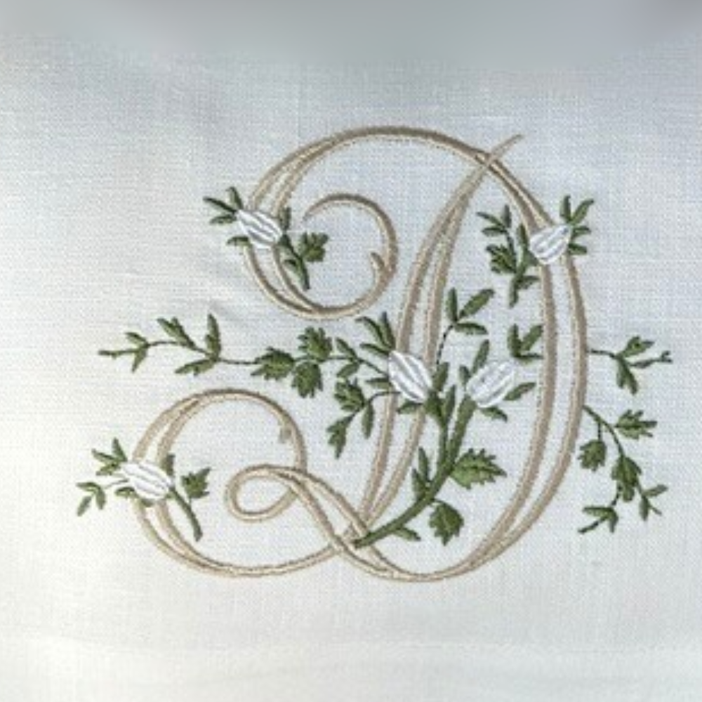 Arte Italica & Crown Linen Designs - Floral Monogram Linen Towel: V