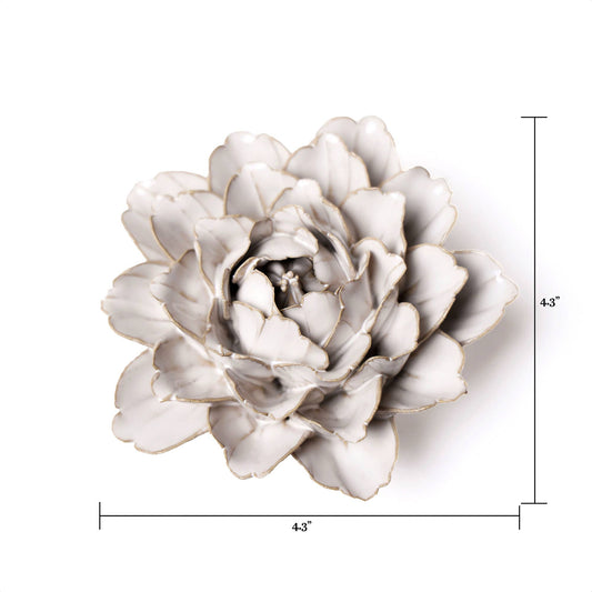 Chive - Coastal White Ceramic Flowers For Tabletop Or Wall Hanging: Ivory Zinnea