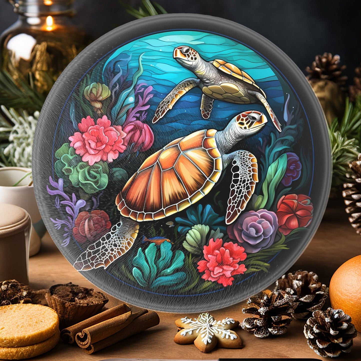 Fernville Creations - Turtle Tempered Glass Cutting & Serving Board: 12 Inch