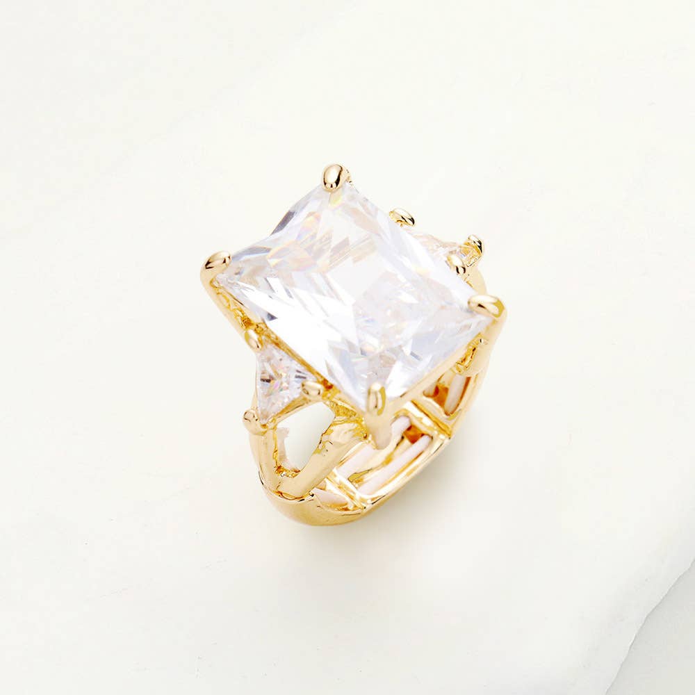 Sensibling Corp. - Rectangle Crystal Stretch Ring: Blue
