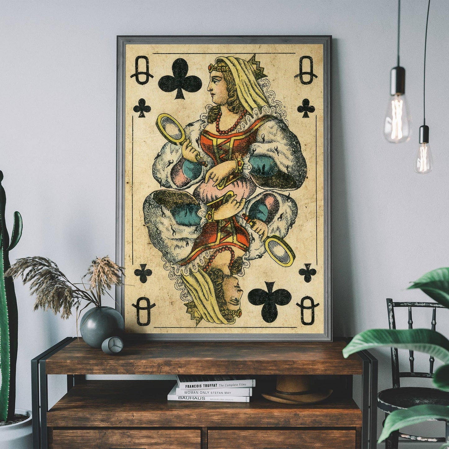 Ink & Drop - Vintage Playing Card Print - Queen of Clubs: 11 ¾ x 15 ¾ in | 30x40 cm / Matte