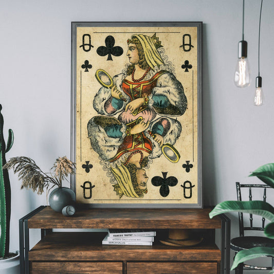 Ink & Drop - Vintage Playing Card Print - Queen of Clubs: 11 ¾ x 15 ¾ in | 30x40 cm / Matte