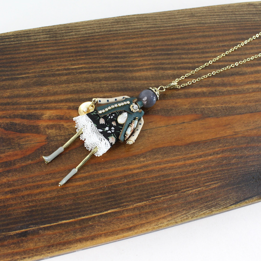 Pretty Persuasions - N23188B Stone Adorned French Doll Stainless Steel Necklace: 03 GD/French Doll 3