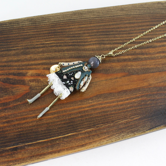 Pretty Persuasions - N23188B Stone Adorned French Doll Stainless Steel Necklace: 04 GD/French Doll 4