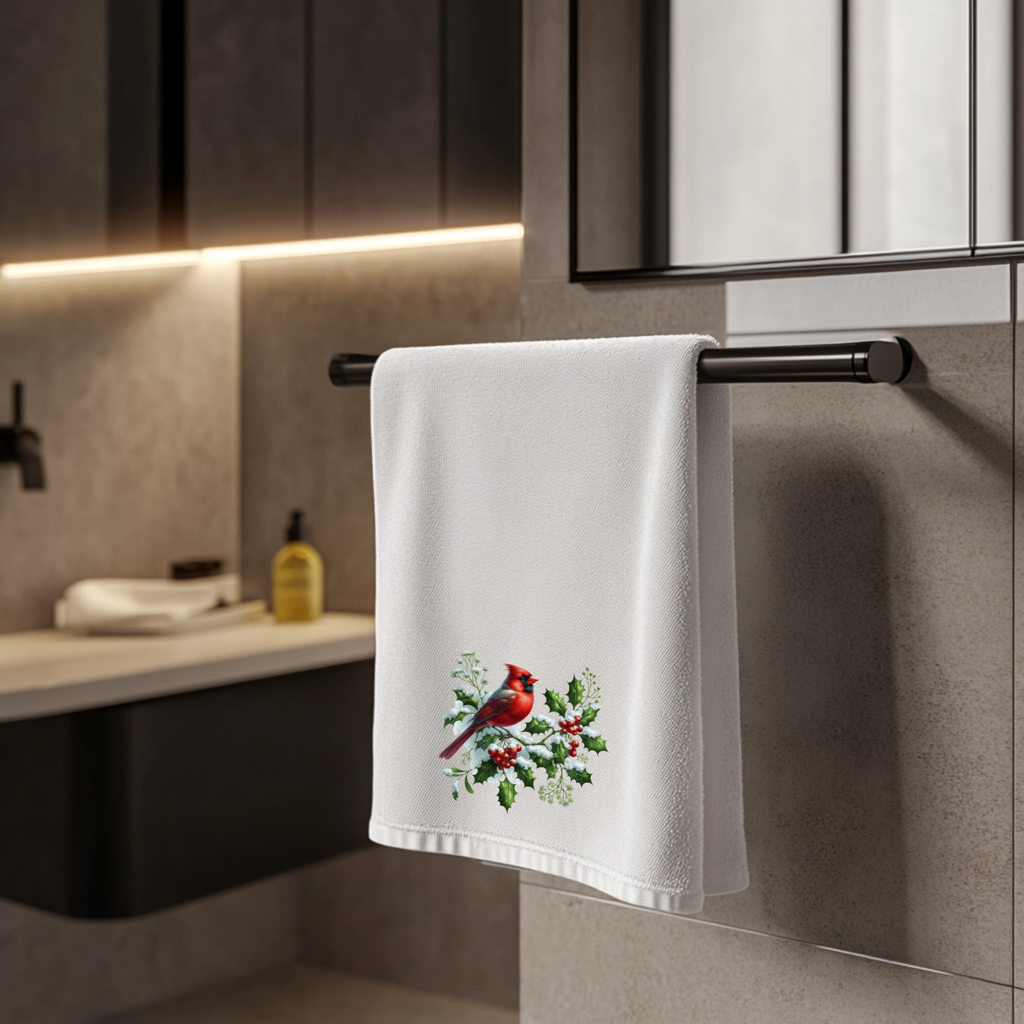 Fernville Creations - Cardinal Fingertip Towel, Winter Bath Accent, Powder Room To