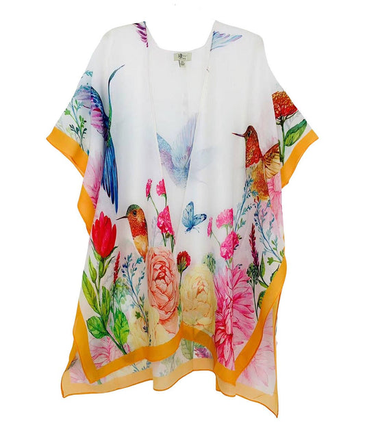 JC Sunny Fashion - Orange Hummingbird & Floral Kimono: Orange