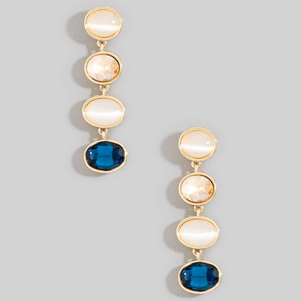 The Looks by Fame Accessories - Tiered Oval Crystal Drop Earrings: 1BLUE